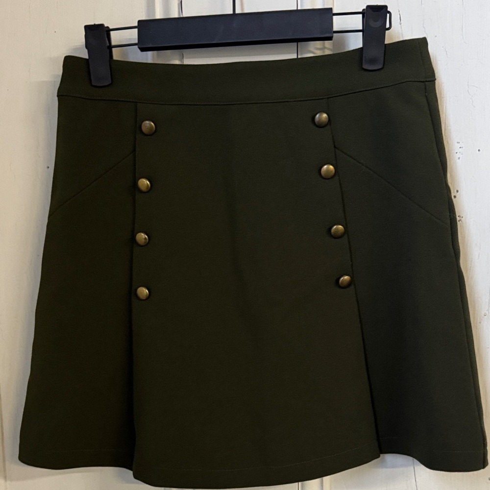 Divided olive Mini Skirt with Gold Buttons
